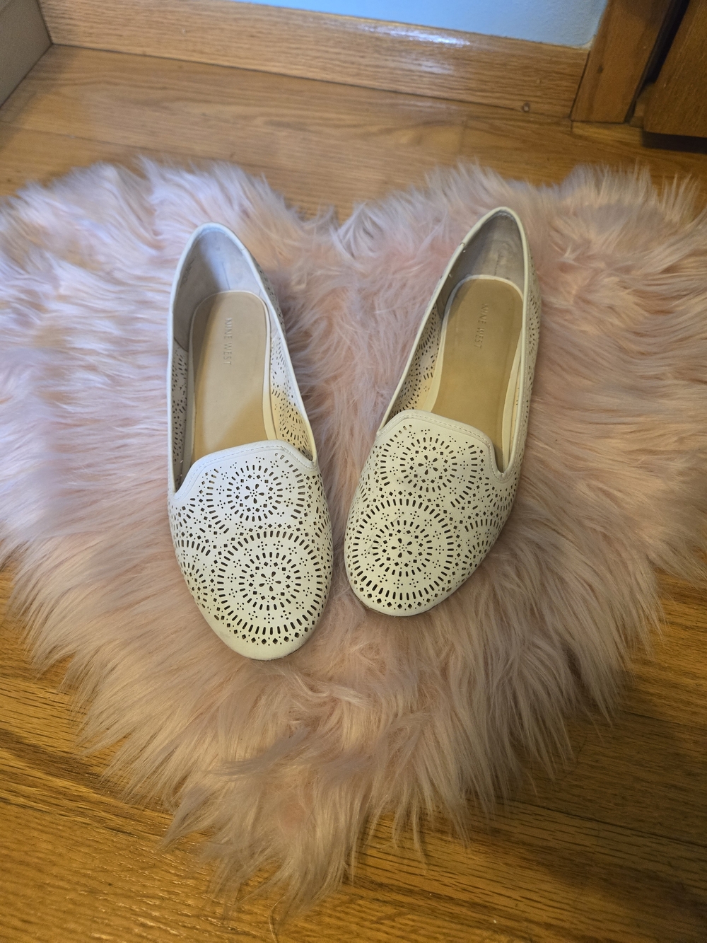 Nine West White Perforated Slip-On Loafers